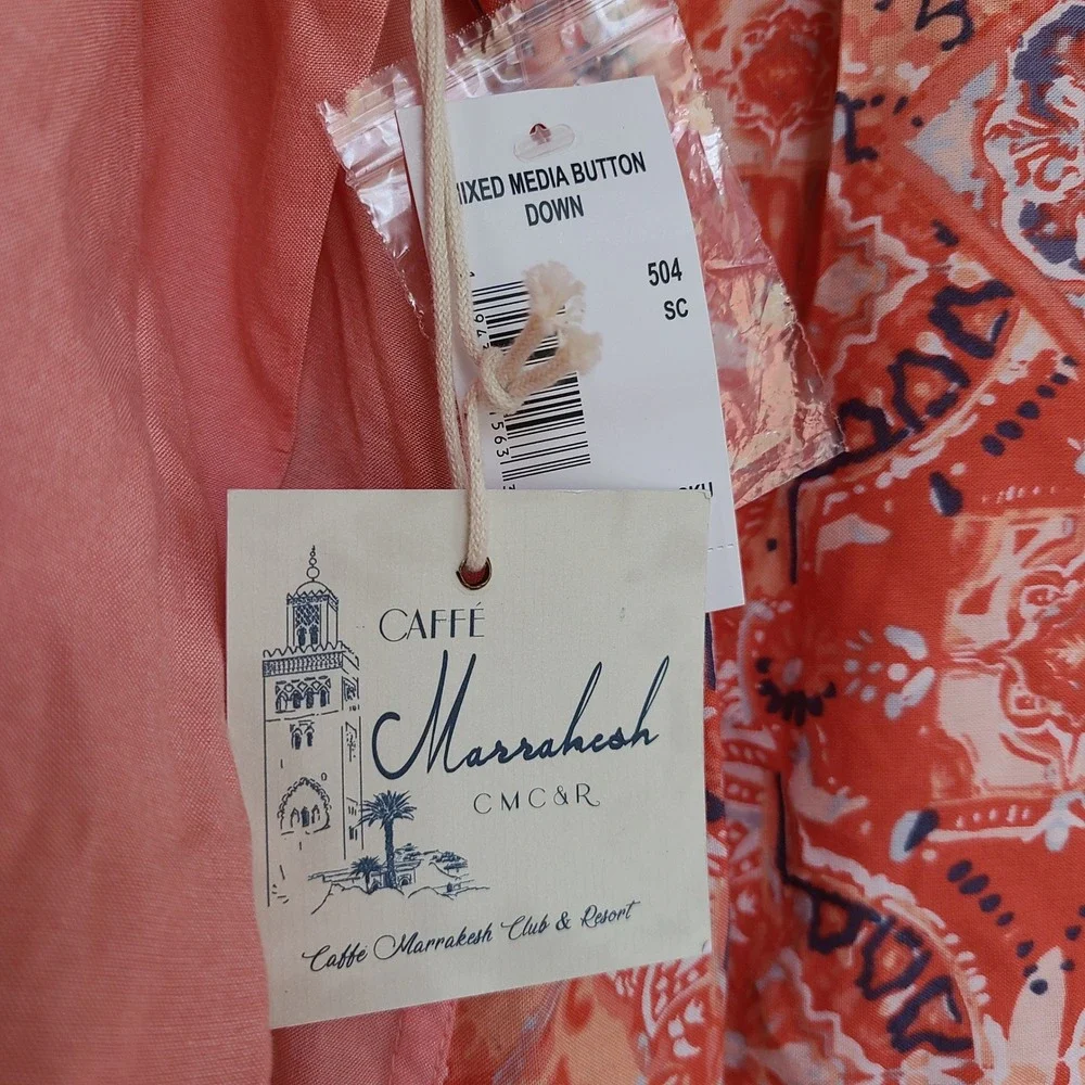 NWT Caffe Marrakesh 1X  Peach Boho Blouse Button Front Bohemian Quiet Luxury XXL - Picture 5 of 8